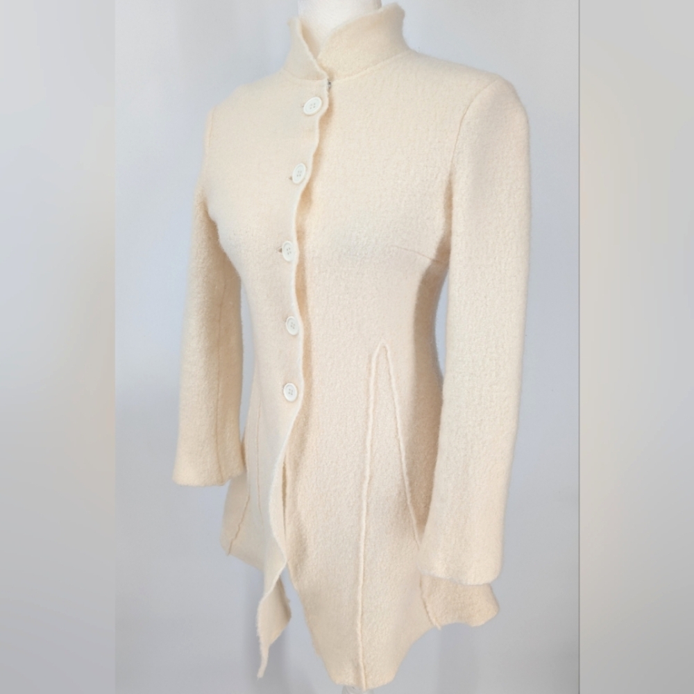 Mythology Vintage 100% Wool Cream Fit And Flare Princess Cardigan Coat Medium - Picture 3 of 6